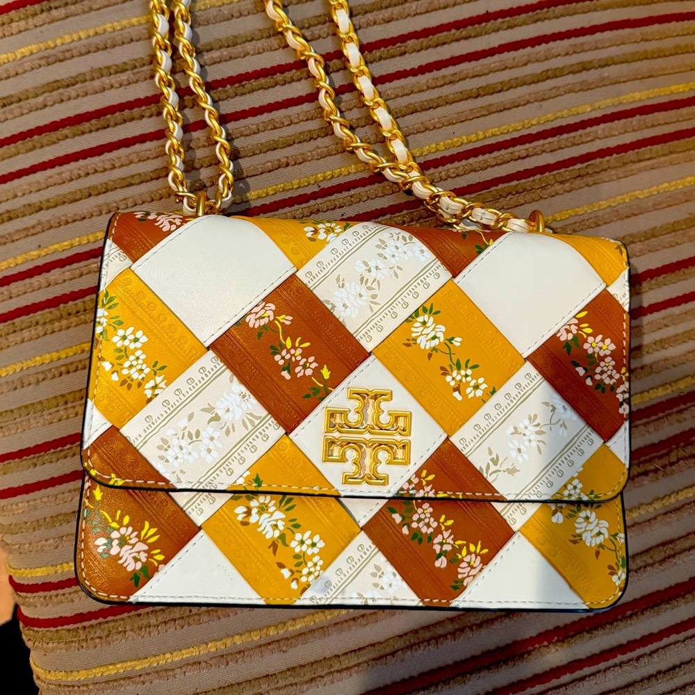 NEW Tory Burch Britten Woven Adjustable Shoulder Bag
